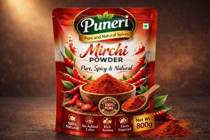 Fresh red chilli powder spice from India packaged by Puneri Spices for domestic and international shipping